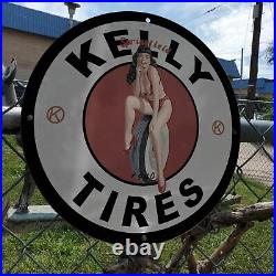 Vintage 1940 Kelly Springfield Rubber Tires Company Porcelain Gas & Oil Sign