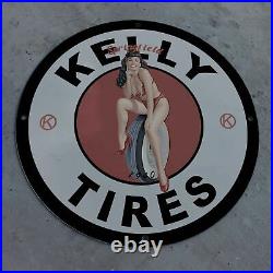 Vintage 1940 Kelly Springfield Rubber Tires Company Porcelain Gas & Oil Sign