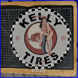 Vintage 1940 Kelly Springfield Tires Manufacturer Porcelain Gas & Oil Pump Sign