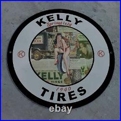 Vintage 1940 Kelly Springfield Vehicle Tires Porcelain Gas & Oil Pump Sign