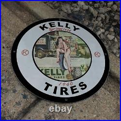 Vintage 1940 Kelly Springfield Vehicle Tires Porcelain Gas & Oil Pump Sign