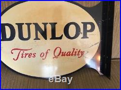 Vintage 1940's Dunlop Tires Gas Station 2 Sided 24 Metal Flanged Sign