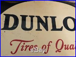 Vintage 1940's Dunlop Tires Gas Station 2 Sided 24 Metal Flanged Sign