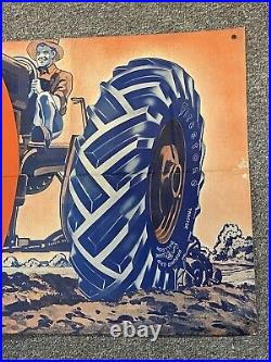 Vintage 1940s Firestone Ground Grip Tractor Tires Paper Advertising Banner Sign