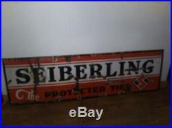 Vintage 1940s RARE Porcelain over metal SEIBERLING TIRE Sign THE PROTECTED TIRE