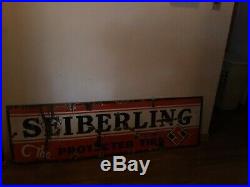 Vintage 1940s RARE Porcelain over metal SEIBERLING TIRE Sign THE PROTECTED TIRE