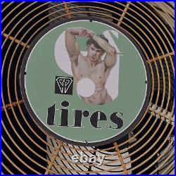 Vintage 1941 G&J Tire Company Porcelain Enamel Gas & Oil Garage Man Cave Sign