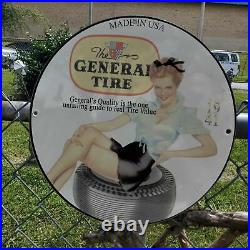 Vintage 1941 General Rubber Tire Manufacturer Porcelain Gas & Oil Pump Sign