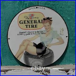 Vintage 1941 General Rubber Tire Manufacturer Porcelain Gas & Oil Pump Sign