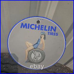 Vintage 1941 Michelin Tires Porcelain Gas Oil 4.5 Sign