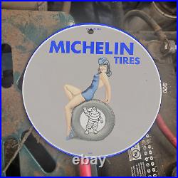 Vintage 1941 Michelin Tires Porcelain Gas Oil 4.5 Sign