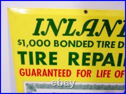 Vintage 1944 Inland Tire Repair Bonded Dealer Metal Sign, Service Station