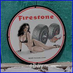 Vintage 1946 Firestone Tire And Rubber Company Porcelain Gas & Oil Pump Sign