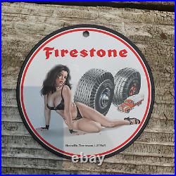 Vintage 1946 Firestone Tires Porcelain Gas Oil 4.5 Sign