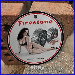 Vintage 1946 Firestone Tires Porcelain Gas Oil 4.5 Sign