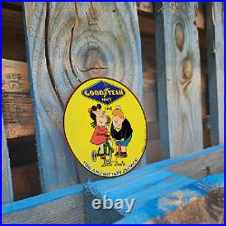 Vintage 1948 Goodyear Tire And Battery Service Lulu Porcelain 4.5 Sign