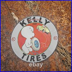 Vintage 1949 Kelly Springfield Tires Casper Porcelain Gas Oil 4.5 Sign