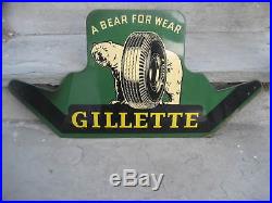 Vintage 1950 Gillette Tire Metal Sign. Bear for Wear. Beauty