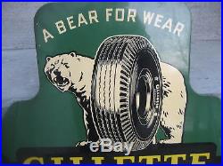 Vintage 1950 Gillette Tire Metal Sign. Bear for Wear. Beauty