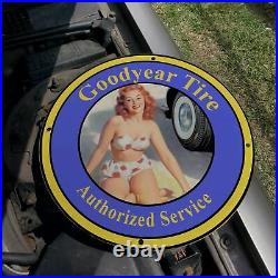 Vintage 1950 Good Year Tire Authorized Service Porcelain Gas & Oil Pump Sign