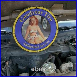 Vintage 1950 Good Year Tire Authorized Service Porcelain Gas & Oil Pump Sign