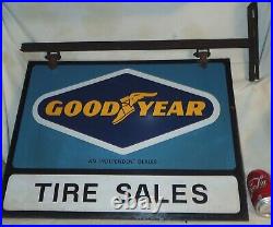 Vintage 1950 Goodyear Tire Sales Hanging Dealership Metal Dbl. Sign Oil Gas Art