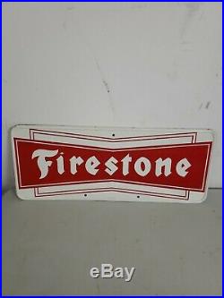 Vintage 1950's-1960's Firestone Tires Gas & Oil Metal Sign 25x10