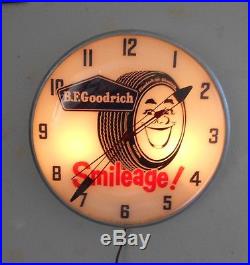 Vintage 1950's B. F. Goodrich Tires 15 Lighted Pam Clock Gas Oil Sign Works