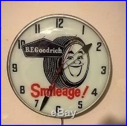 Vintage 1950's B. F. Goodrich Tires 15 Lighted Pam Clock Gas Oil Sign Works