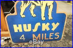 Vintage 1950s HUSKY Tire Montana Reflector Road Aluminum Sign Husky Tire 4 Miles