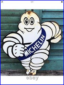 Vintage 1950s Michelin Man Motor Dealership Porcelain Advertising Sign Car Tyre