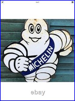 Vintage 1950s Michelin Man Motor Dealership Porcelain Advertising Sign Car Tyre