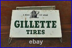 Vintage 1950s Original GILLETTE TIRES Metal Tire Diplay Stand Gas Oil Sign