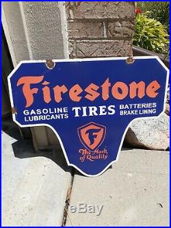 Vintage 1950s Porcelain Firestone Sign GAS OIL TIRES BRAKES Original Service WOW