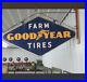 Vintage-1951-Porcelain-Double-Sided-Goodyear-FARM-TIRES-Sign-GAS-OIL-FEED-COLA-01-vj