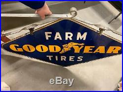 Vintage 1951 Porcelain Double Sided Goodyear FARM TIRES Sign GAS OIL FEED COLA