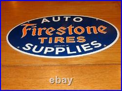 Vintage 1953 Firestone Tires 16.5 X 11 Porcelain Metal Tire, Gasoline Oil Sign