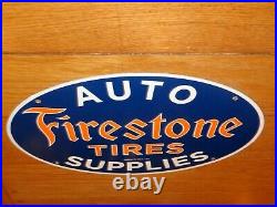 Vintage 1953 Firestone Tires 16.5 X 11 Porcelain Metal Tire, Gasoline Oil Sign