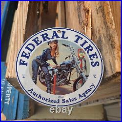 Vintage 1954 Federal Tires Authorized Sales Agency Porcelain Gas Oil 4.5 Sign