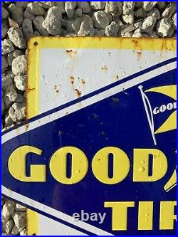 Vintage 1955 GoodYear Tire Gas Oil Tin Tacker RARE Sign Auto Part Service Center
