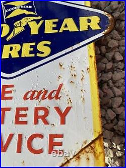 Vintage 1955 GoodYear Tire Gas Oil Tin Tacker RARE Sign Auto Part Service Center