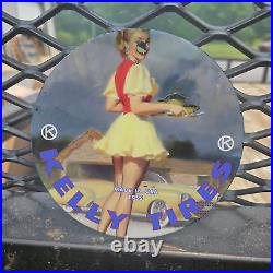 Vintage 1955 Kelly Tires Porcelain Gas Oil 4.5 Sign