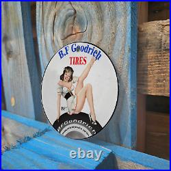 Vintage 1957 B. F Goodrich Tires Porcelain Gas Oil 4.5 Sign