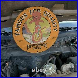 Vintage 1957 Burnswick Tires''Famous For Quality'' Porcelain Gas & Oil Sign