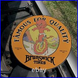 Vintage 1957 Burnswick Tires''Famous For Quality'' Porcelain Gas & Oil Sign