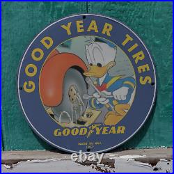 Vintage 1957 Goodyear Tire & Rubber Co.'Donald Duck' Porcelain Gas & Oil Sign