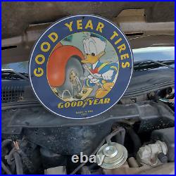 Vintage 1957 Goodyear Tire & Rubber Co.'Donald Duck' Porcelain Gas & Oil Sign