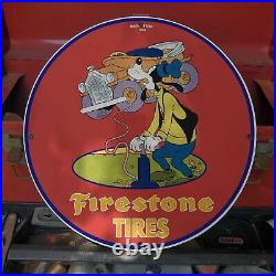 Vintage 1958 Firestone Tires And Rubber Company Porcelain Gas & Oil Pump Sign