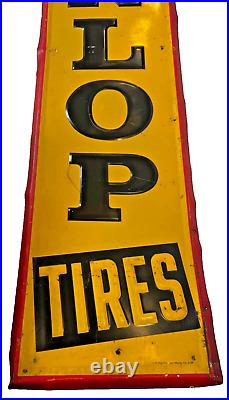 Vintage 1959 Dunlop Tires Advertising Sign Enamel Size 60 x 14 Inches