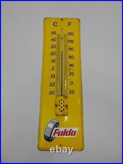 Vintage 1960's Fulda tires Germany Porcelain enamel metal thermometer sign